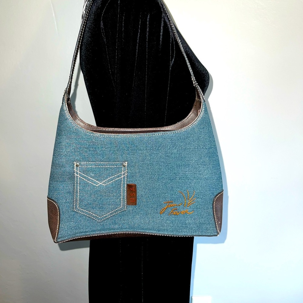 Jean Fever Leather & Denim Shoulder Bag
